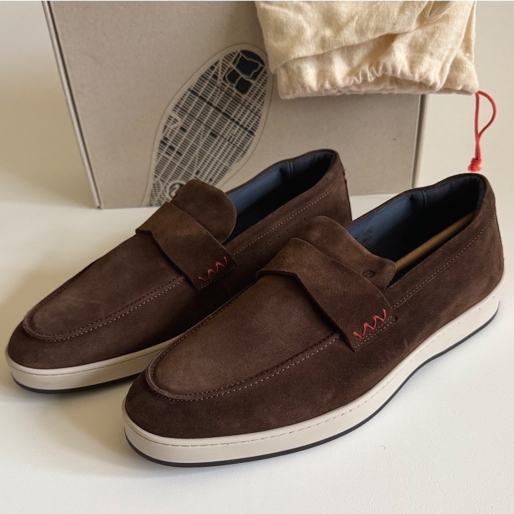 Deming Brown Suede Italian Leather Loafers Men's 10.5 Slip On
